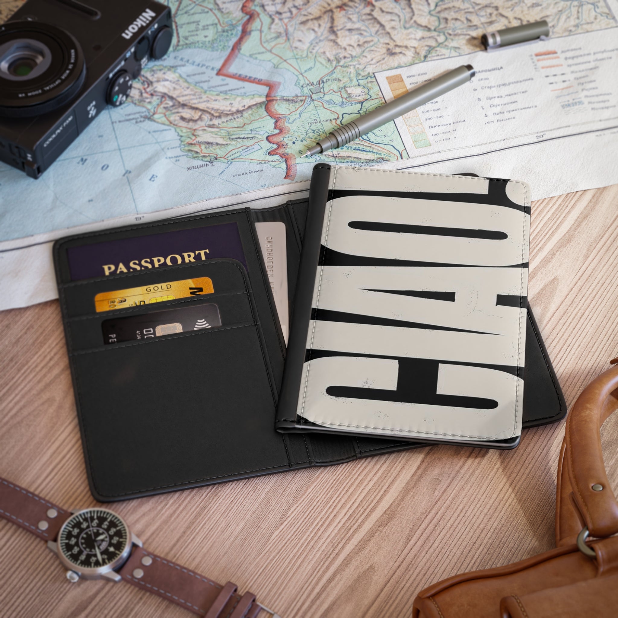 Bold ‘Chaos’ Passport Cover — Modern Typography Travel Wallet